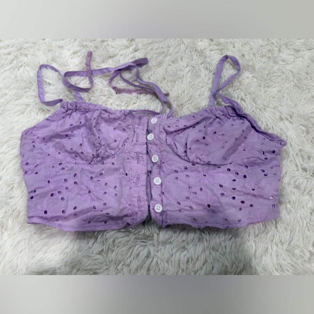 BUNDLE White Floral Ruffle Top with Orange & Blue Flowers / Lavender eyelet top - Picture 4 of 6